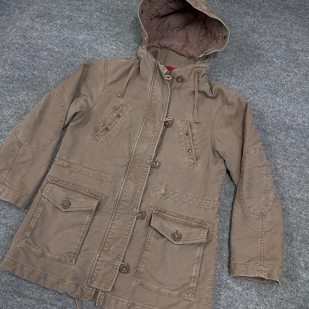 GAP Jacket Women M Brown Hooded Parka Coat Full Zip Toggle Button Military Chore